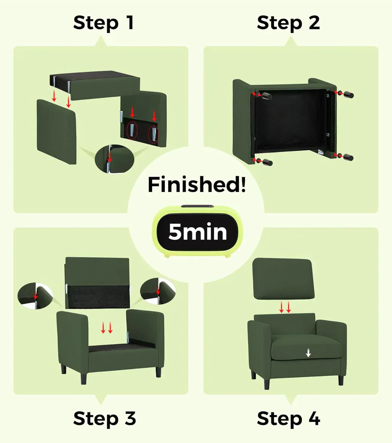 Loveseat Sofa 51" Love Seat Comfy Corduroy Small Loveseat Tool-Free Setup Couch