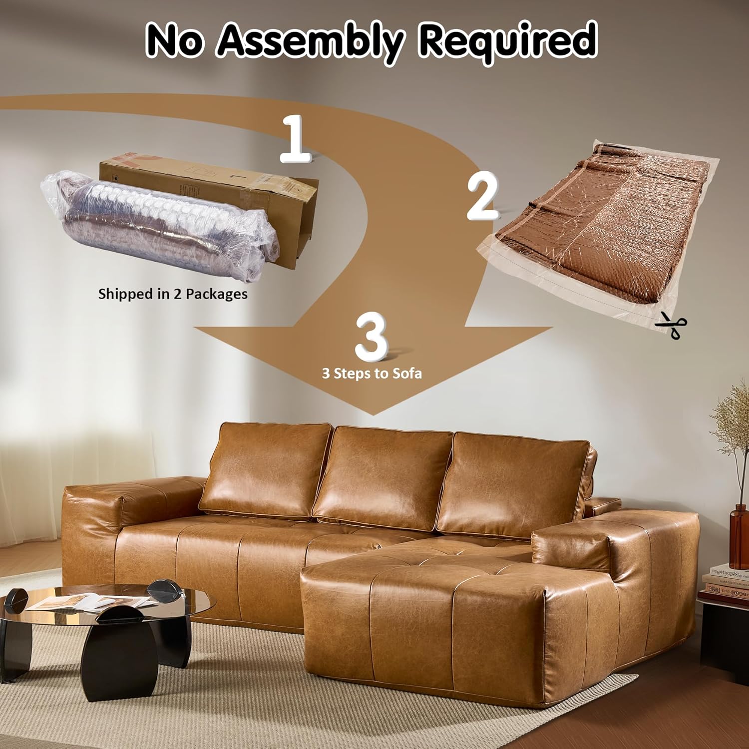 Ovios 104" Cloud Section Sofa L-shaped lounge chair, modern modular sofa