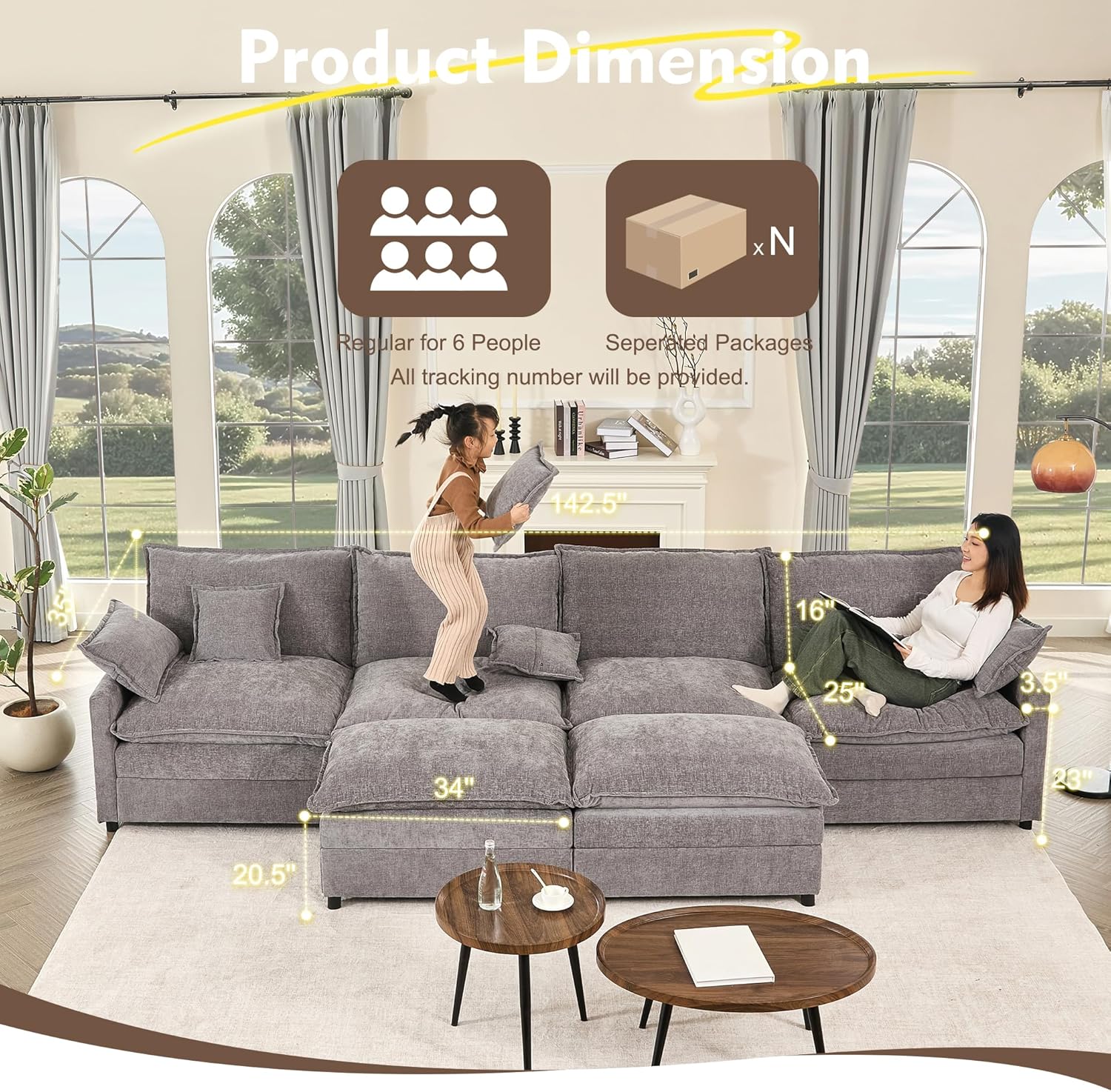 108" U-shaped sofa modular sofa three-seater comfortable cloud sofa