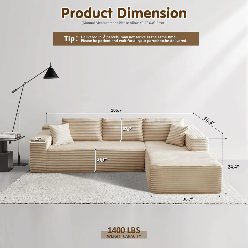 Ovios 104" Cloud Section Sofa L-shaped lounge chair, modern modular sofa