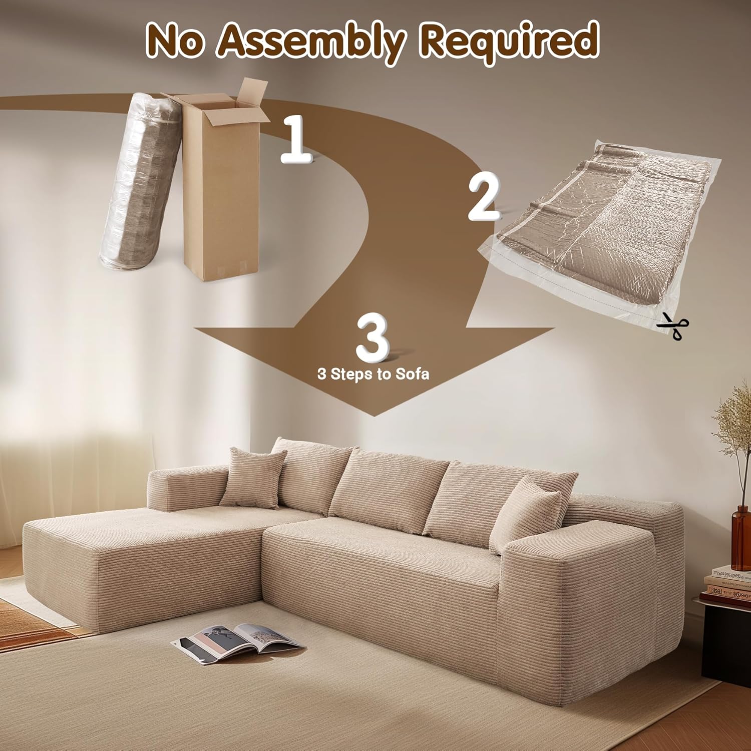 Ovios 104" Cloud Section Sofa L-shaped lounge chair, modern modular sofa