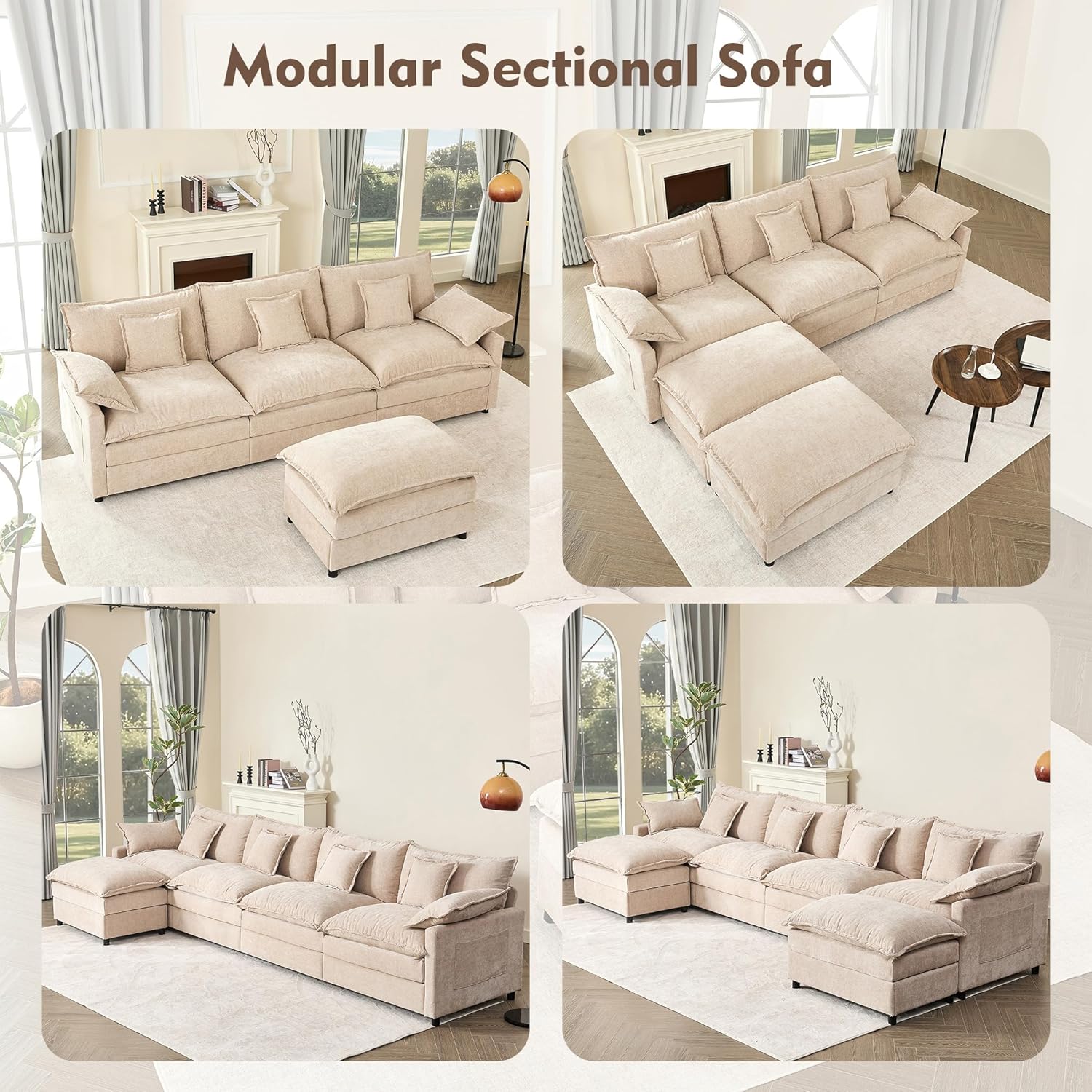 108" U-shaped sofa modular sofa three-seater comfortable cloud sofa