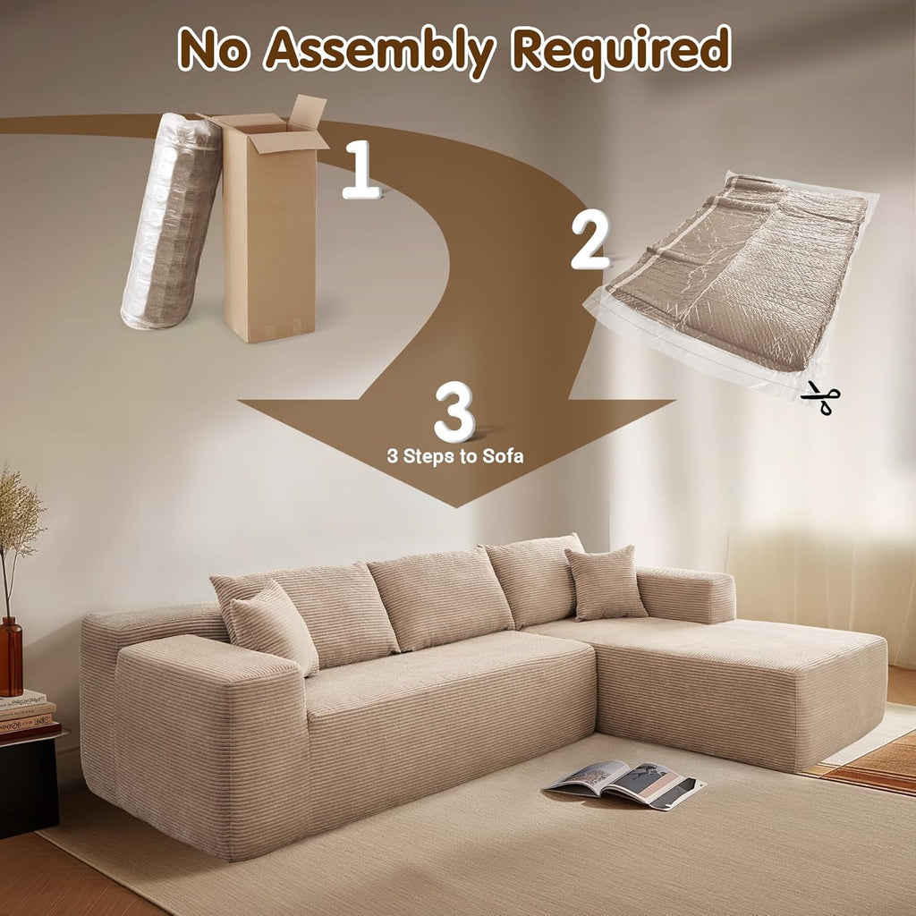Ovios 104" Cloud Section Sofa L-shaped lounge chair, modern modular sofa