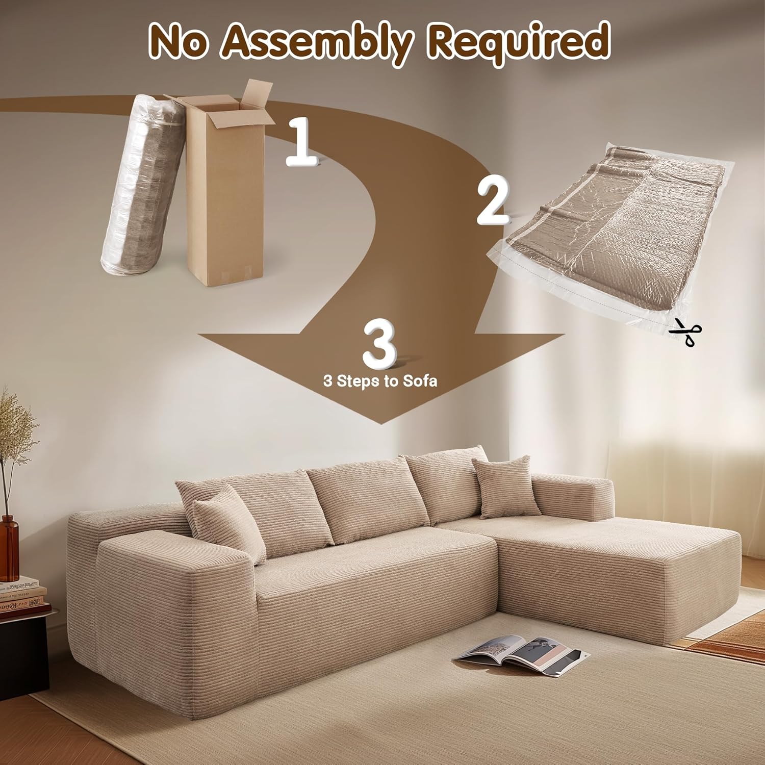 Ovios 104" Cloud Section Sofa L-shaped lounge chair, modern modular sofa