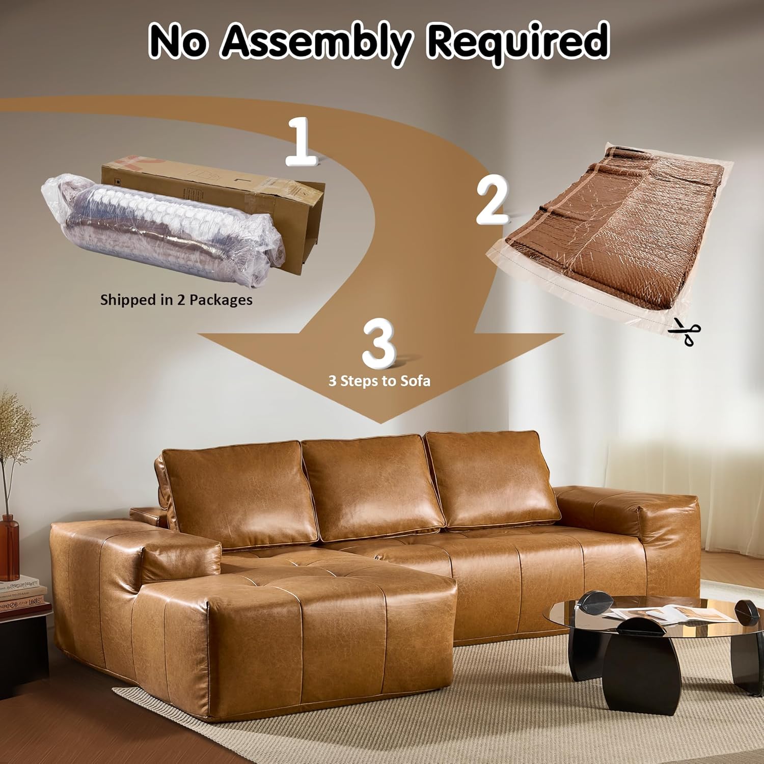 Ovios 104" Cloud Section Sofa L-shaped lounge chair, modern modular sofa