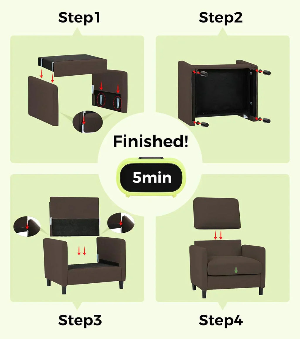 Loveseat Sofa 51" Love Seat Comfy Corduroy Small Loveseat Tool-Free Setup Couch