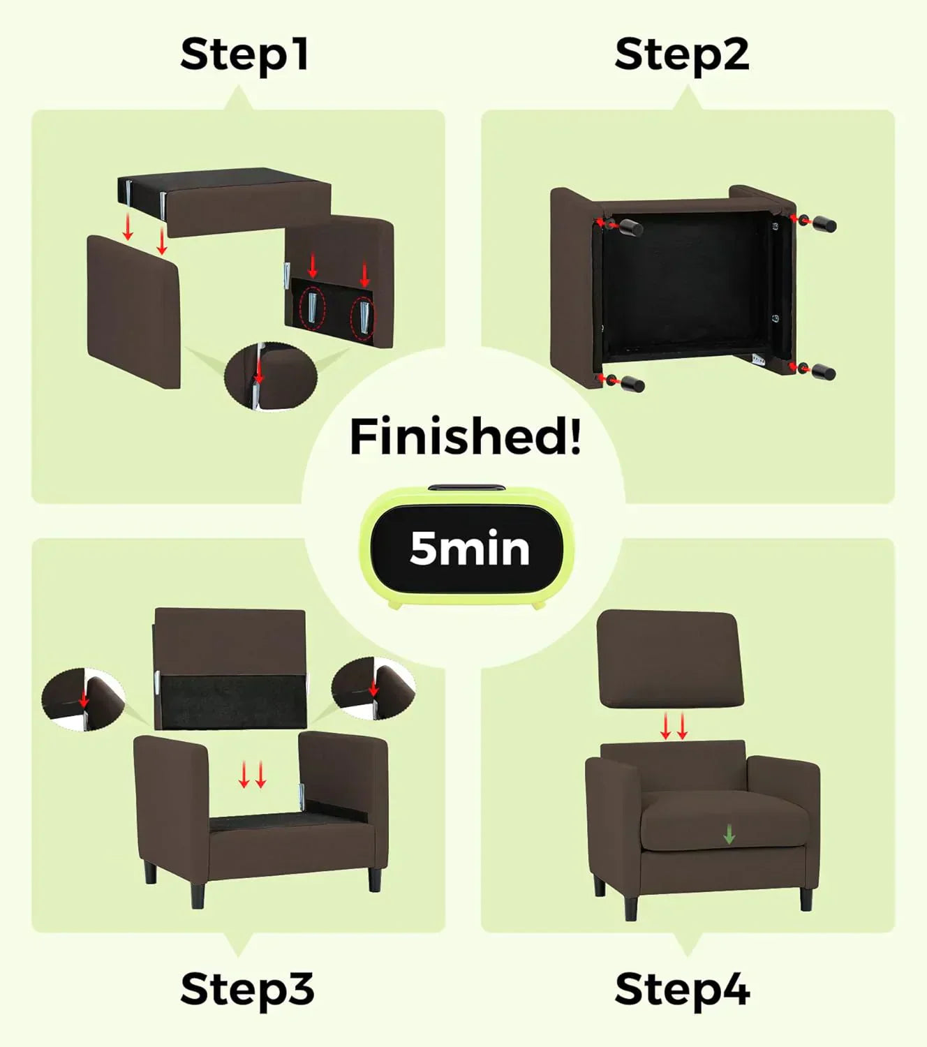 Loveseat Sofa 51" Love Seat Comfy Corduroy Small Loveseat Tool-Free Setup Couch