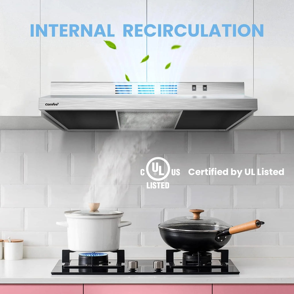 Comfee 30" Under Cabinet Ducted/Ductless Convertible Slim Vent Durable Stainless Steel Kitchen Reusable Filter