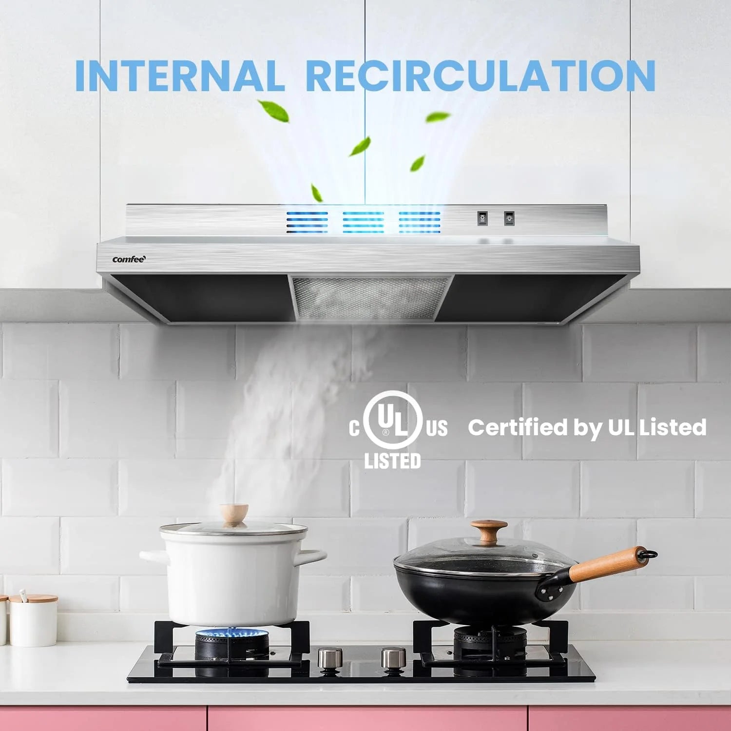 Comfee 30" Under Cabinet Ducted/Ductless Convertible Slim Vent Durable Stainless Steel Kitchen Reusable Filter