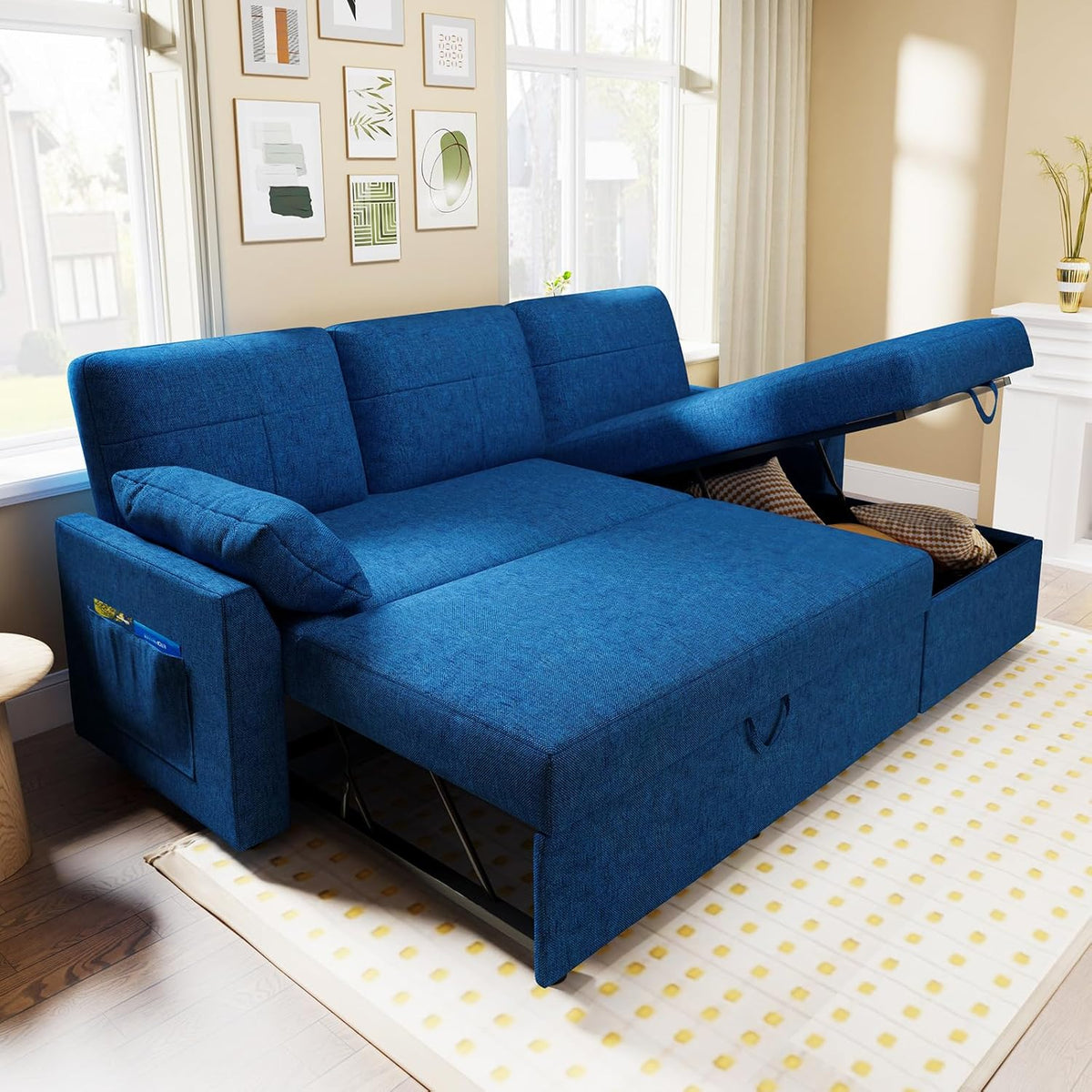 VanAcc Sofa Bed Sleeper Sofa with Storage Chaise 2 in 1 Pull Out Couch Living Room