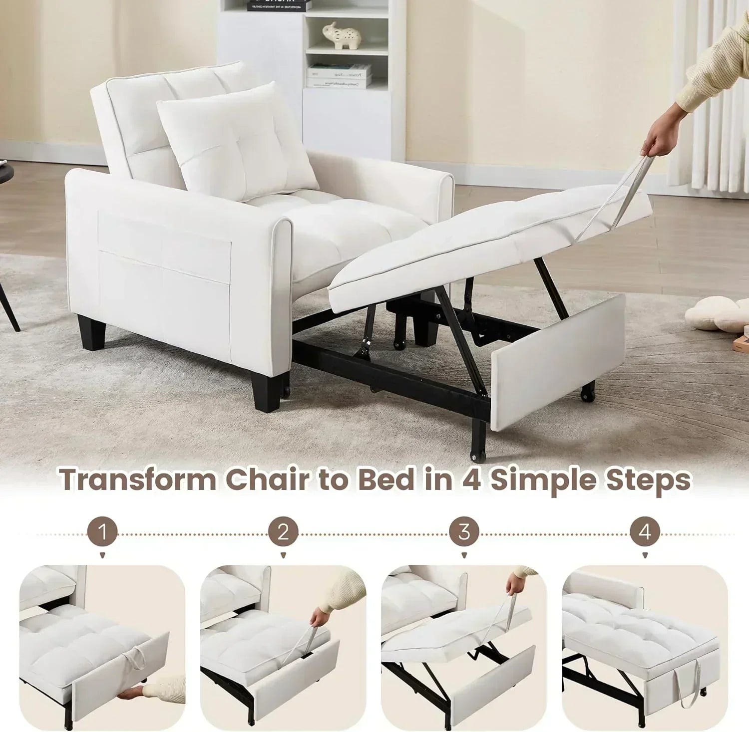Convertible Sleeper Chair 3 in 1 Sleeper Chair Bed Pull Out Sofa Bed Chairs Velvet Single Sofa