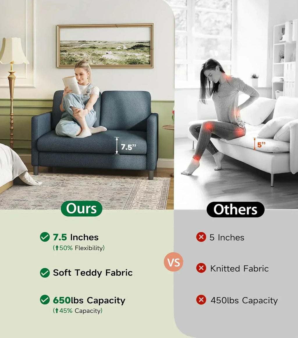 Loveseat Sofa 51" Love Seat Comfy Corduroy Small Loveseat Tool-Free Setup Couch