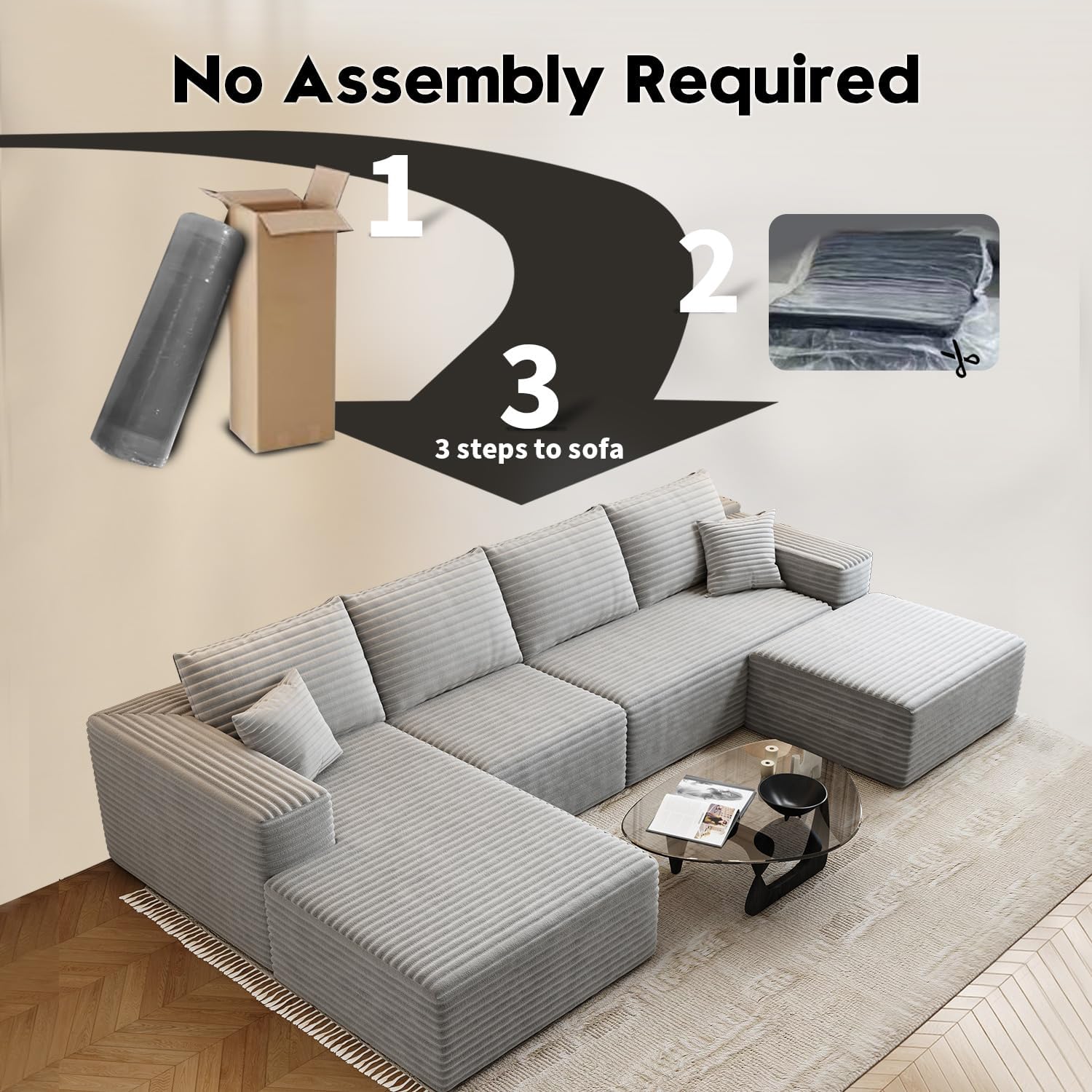 107.5" Cloud Modular Sectional Sofa Couch with L-Shape Chaise,Modern Minimalist Upholstered Couches