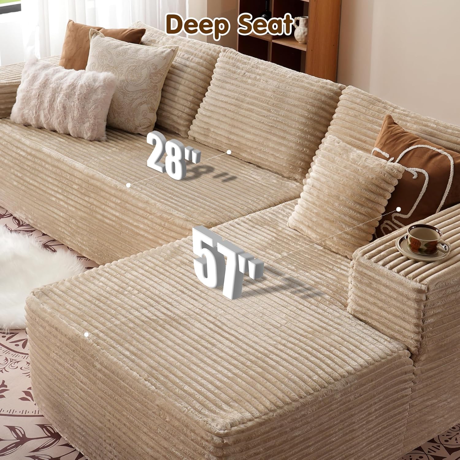 Ovios 104" Cloud Section Sofa L-shaped lounge chair, modern modular sofa