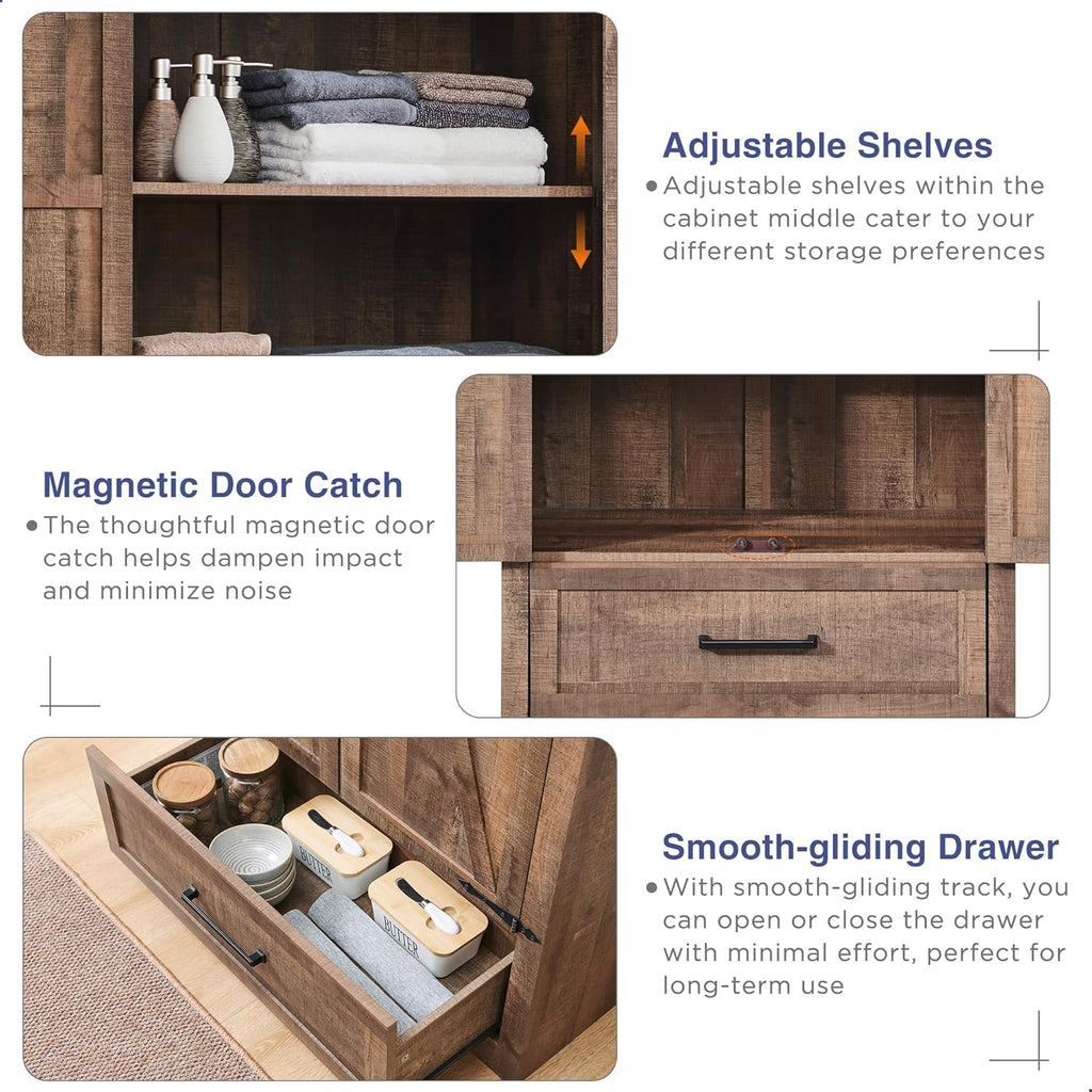 JXQTLINGMU Farmhouse Kitchen Pantry 72" Tall Wood Kitchen Storage Cabinet Adjustable Shelves