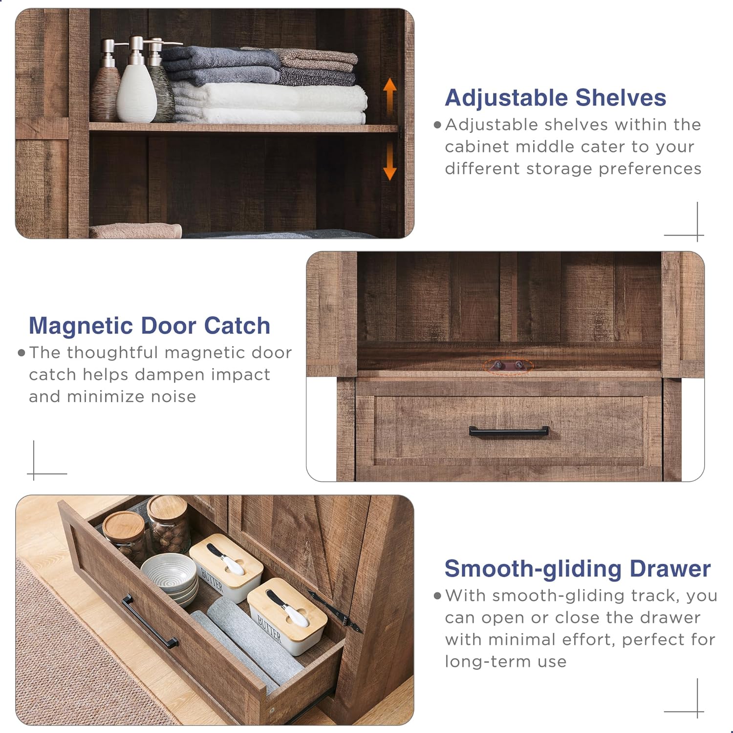 JXQTLINGMU Farmhouse Kitchen Pantry 72" Tall Wood Kitchen Storage Cabinet Adjustable Shelves