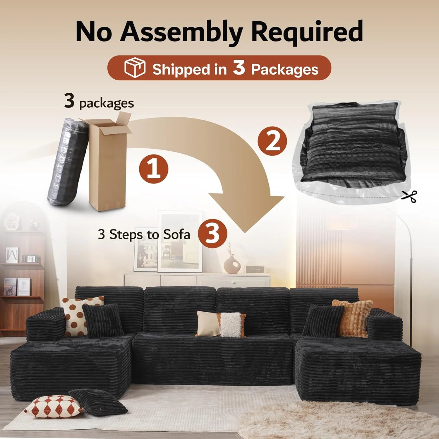 Ovios 104" Cloud Section Sofa L-shaped lounge chair, modern modular sofa