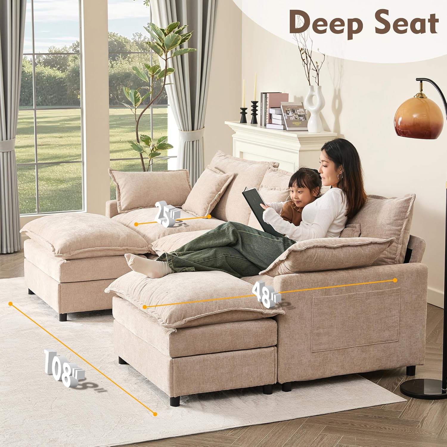 108" U-shaped sofa modular sofa three-seater comfortable cloud sofa