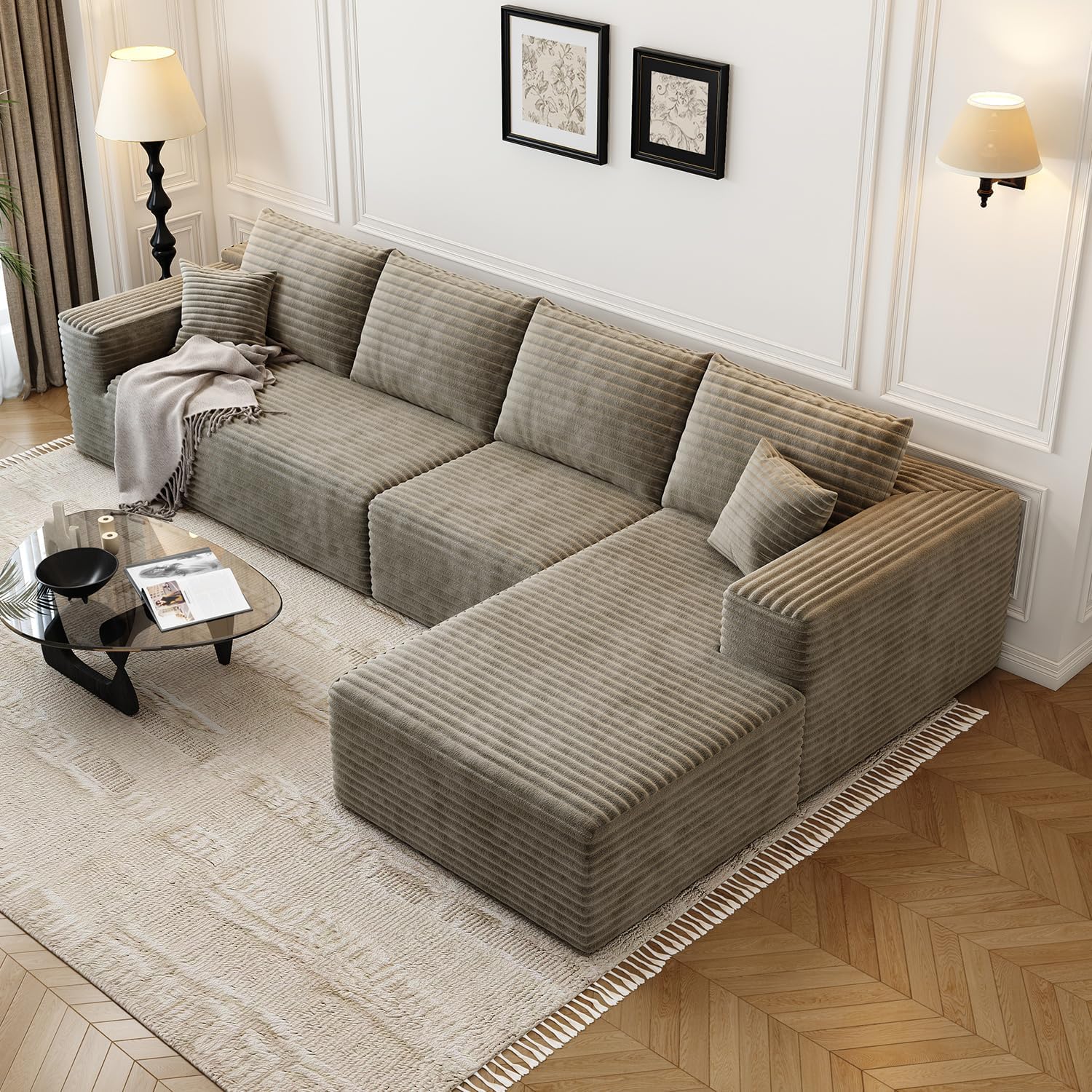 107.5" Cloud Modular Sectional Sofa Couch with L-Shape Chaise,Modern Minimalist Upholstered Couches