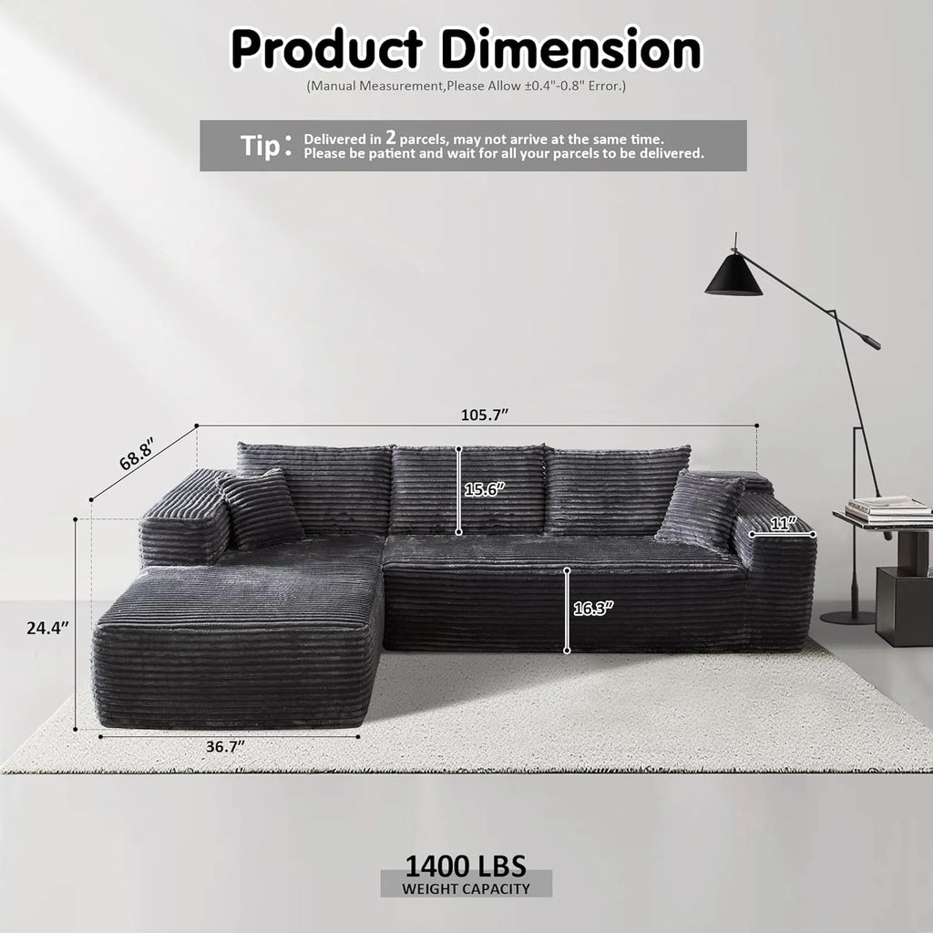 Ovios 104" Cloud Section Sofa L-shaped lounge chair, modern modular sofa