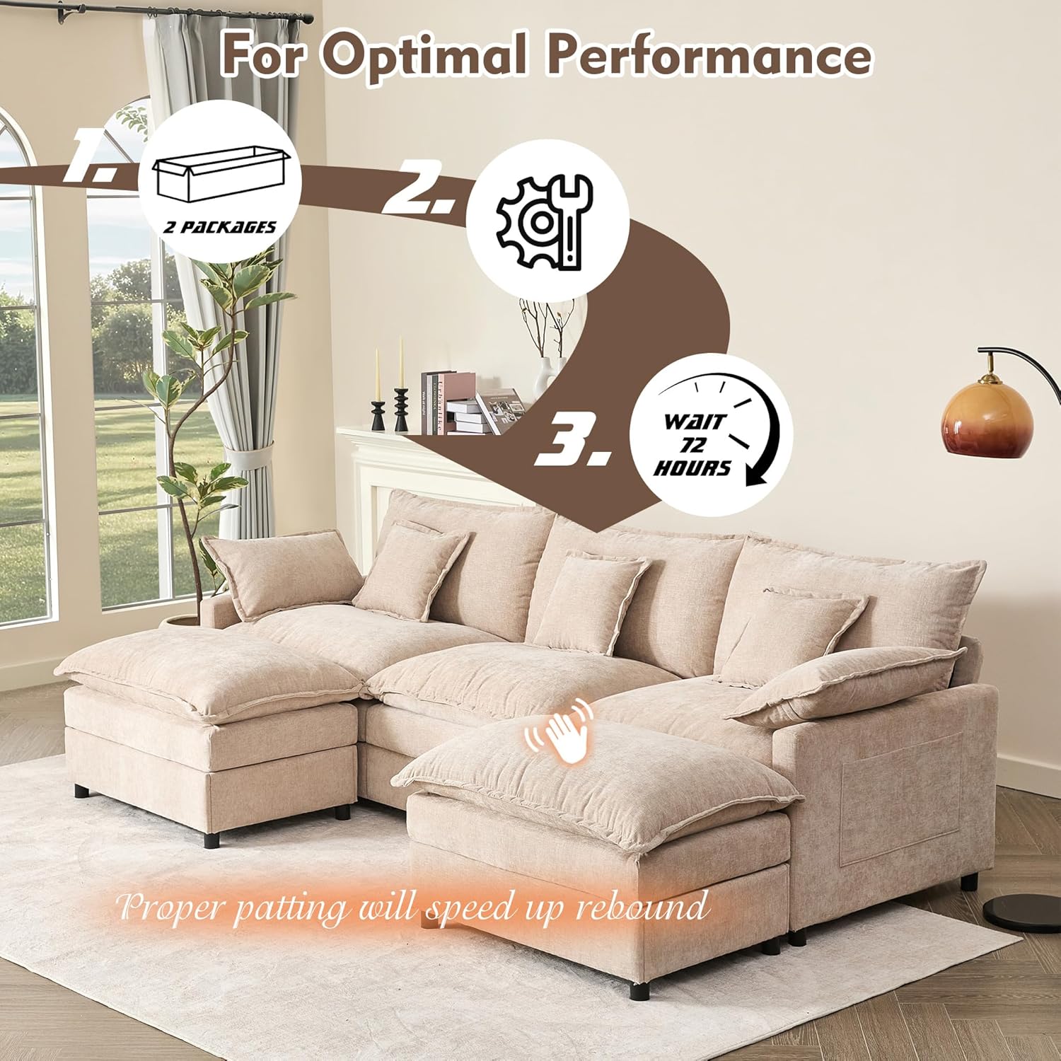 108" U-shaped sofa modular sofa three-seater comfortable cloud sofa