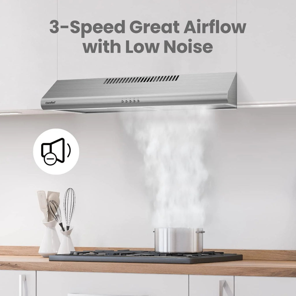 Comfee 30" Under Cabinet Ducted/Ductless Convertible Slim Vent Durable Stainless Steel Kitchen Reusable Filter