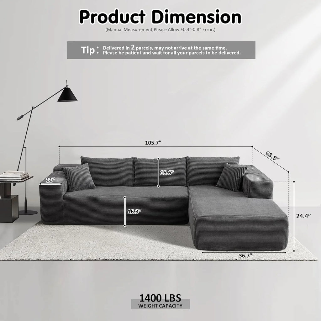 Ovios 104" Cloud Section Sofa L-shaped lounge chair, modern modular sofa