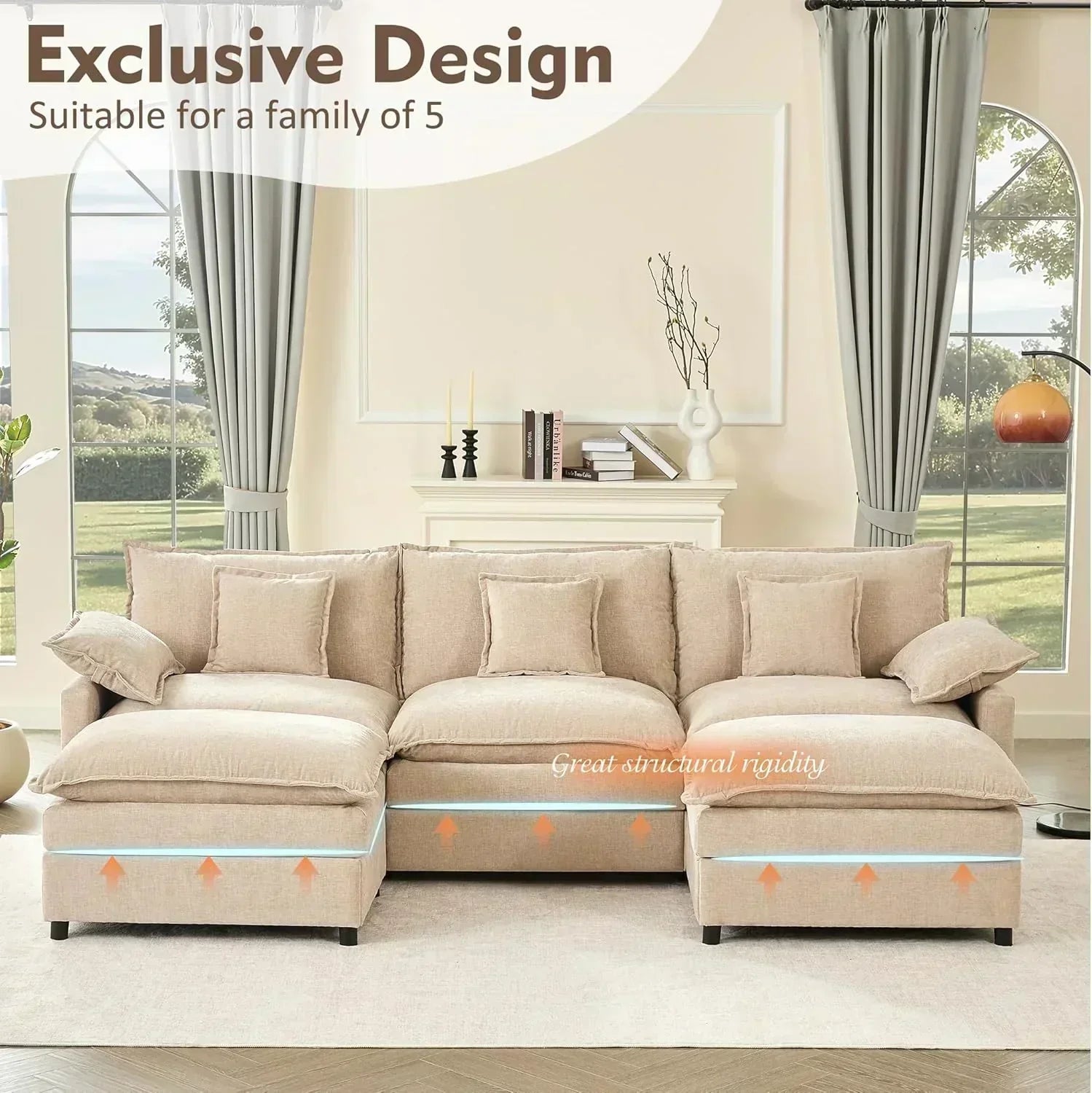 108" U-shaped sofa modular sofa three-seater comfortable cloud sofa