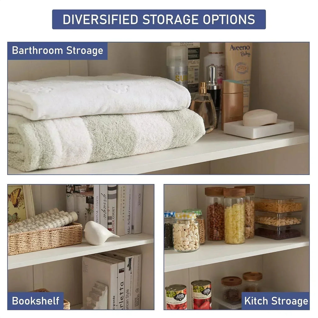 JXQTLINGMU Farmhouse Kitchen Pantry 72" Tall Wood Kitchen Storage Cabinet Adjustable Shelves