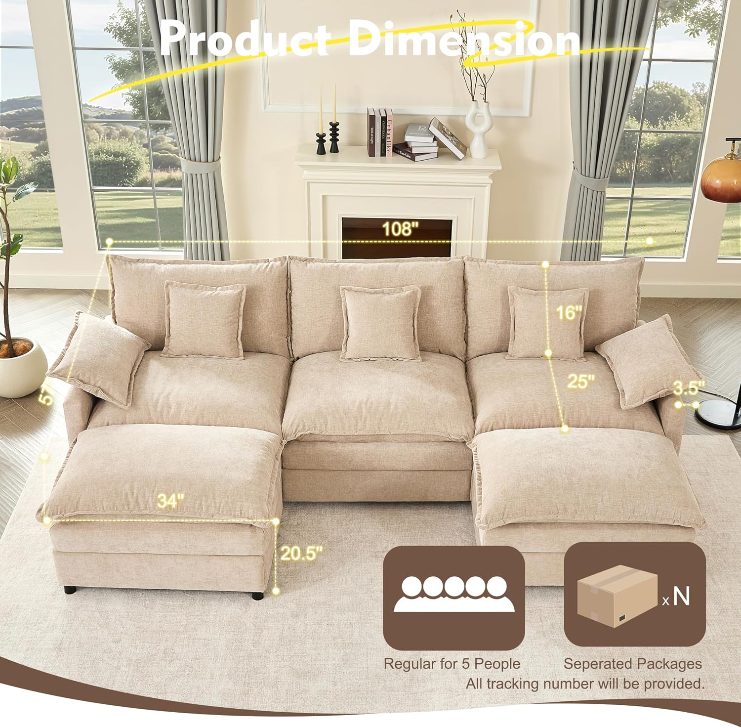 108" U-shaped sofa modular sofa Comfortable cloud sofa