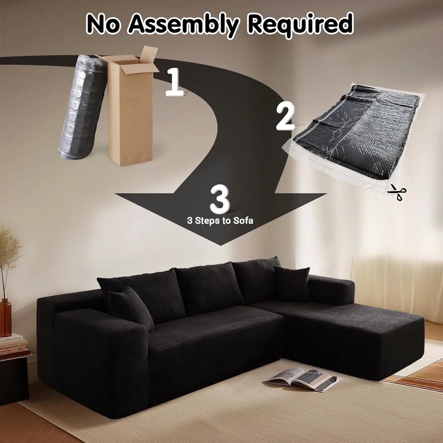 Ovios 104" Cloud Section Sofa L-shaped lounge chair, modern modular sofa