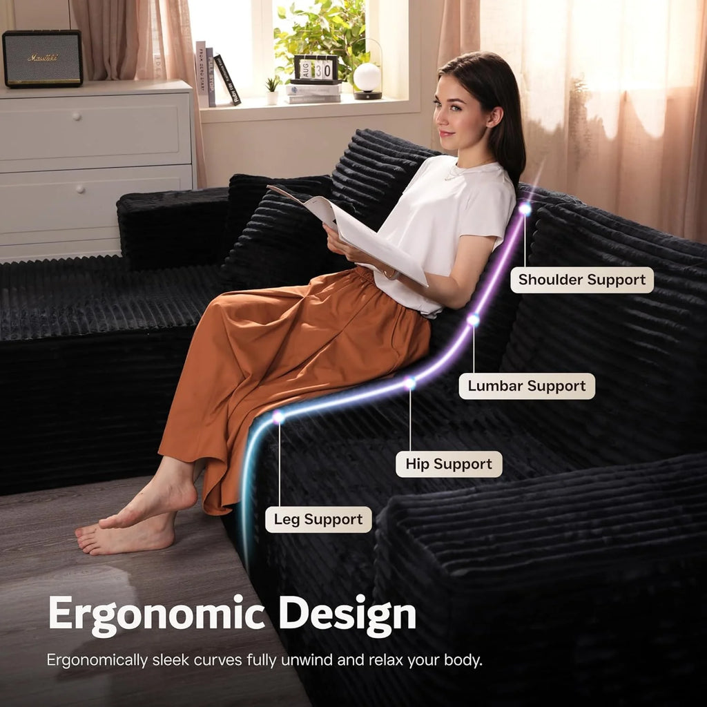 Ovios 104" Cloud Section Sofa L-shaped lounge chair, modern modular sofa