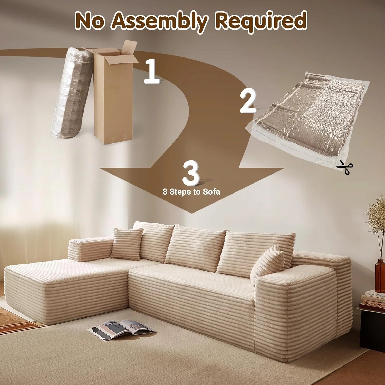 Ovios 104" Cloud Section Sofa L-shaped lounge chair, modern modular sofa