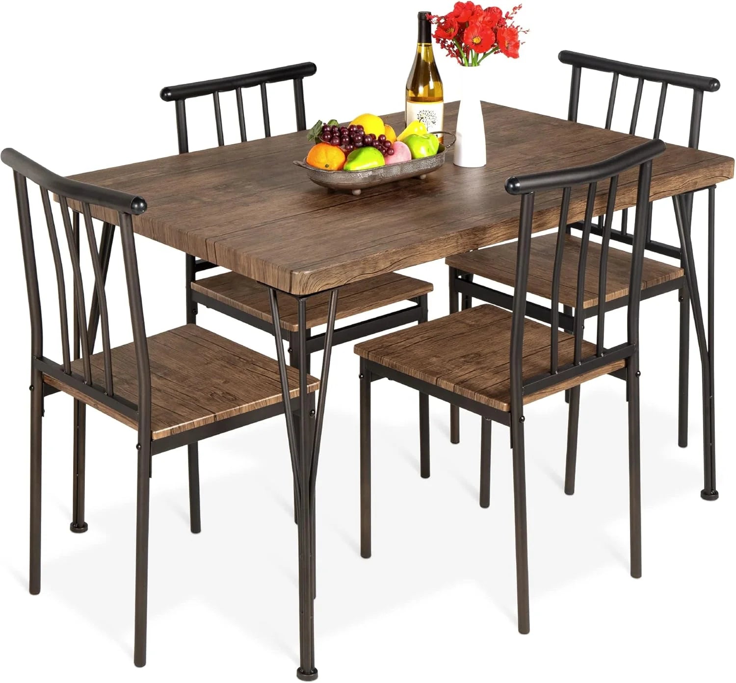 Best Choice Products 5 Piece Metal and Wood Indoor Modern Rectangular Dining Table Furniture Set