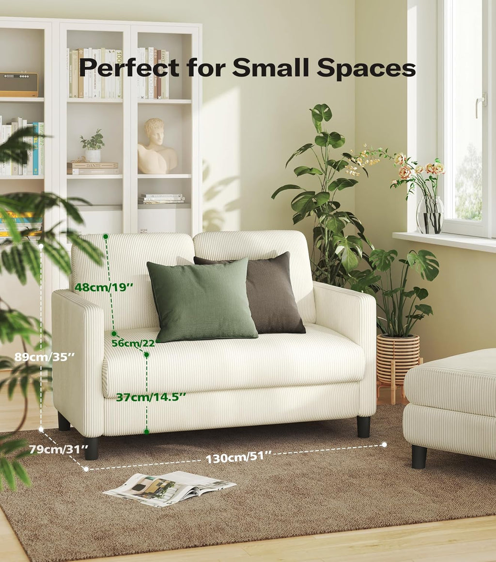 Loveseat Sofa 51" Love Seat Comfy Corduroy Small Loveseat Tool-Free Setup Couch