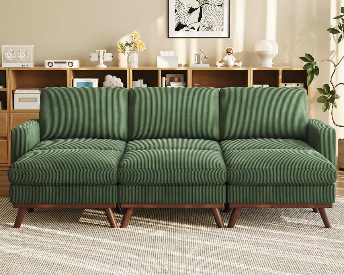Vesgantti 68" Loveseat Sofa - Green, Comfy Corduroy with Spring Cushion, Solid Wood Frame, Modern Deep Seat, Bedroom & Living Room, Office Couch