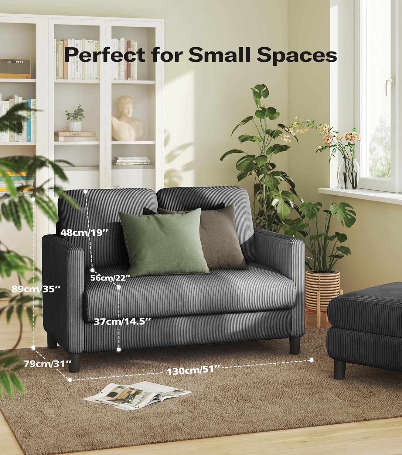 Loveseat Sofa 51" Love Seat Comfy Corduroy Small Loveseat Tool-Free Setup Couch
