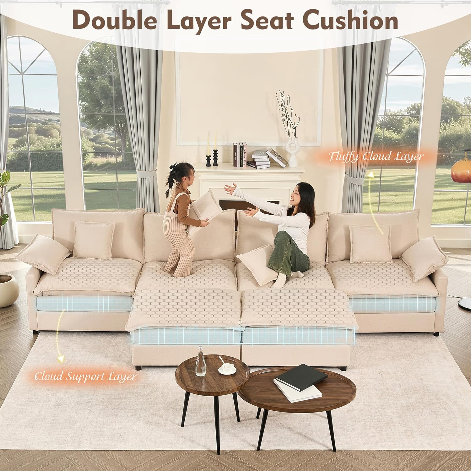 108" U-shaped sofa modular sofa three-seater comfortable cloud sofa