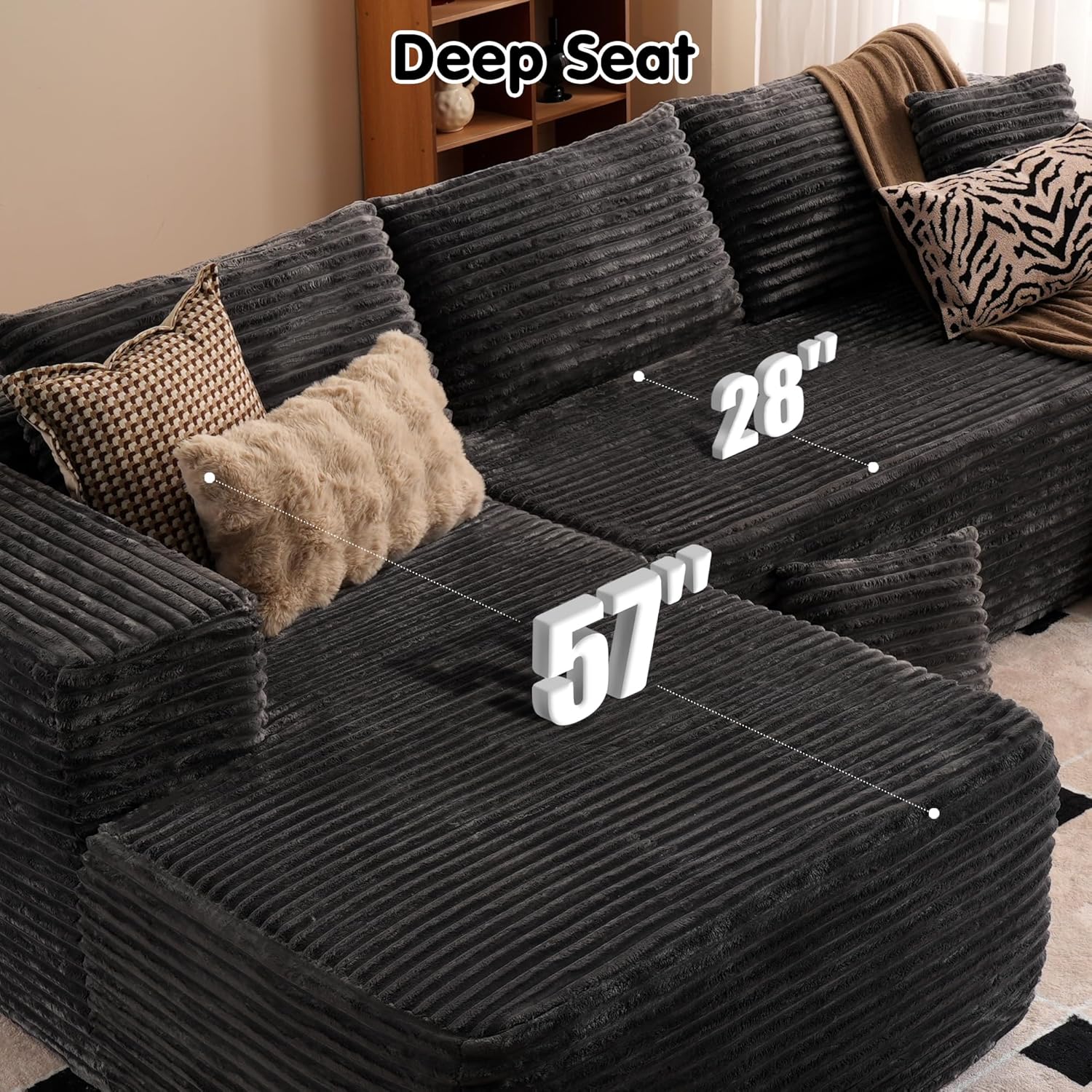 Ovios 104" Cloud Section Sofa L-shaped lounge chair, modern modular sofa