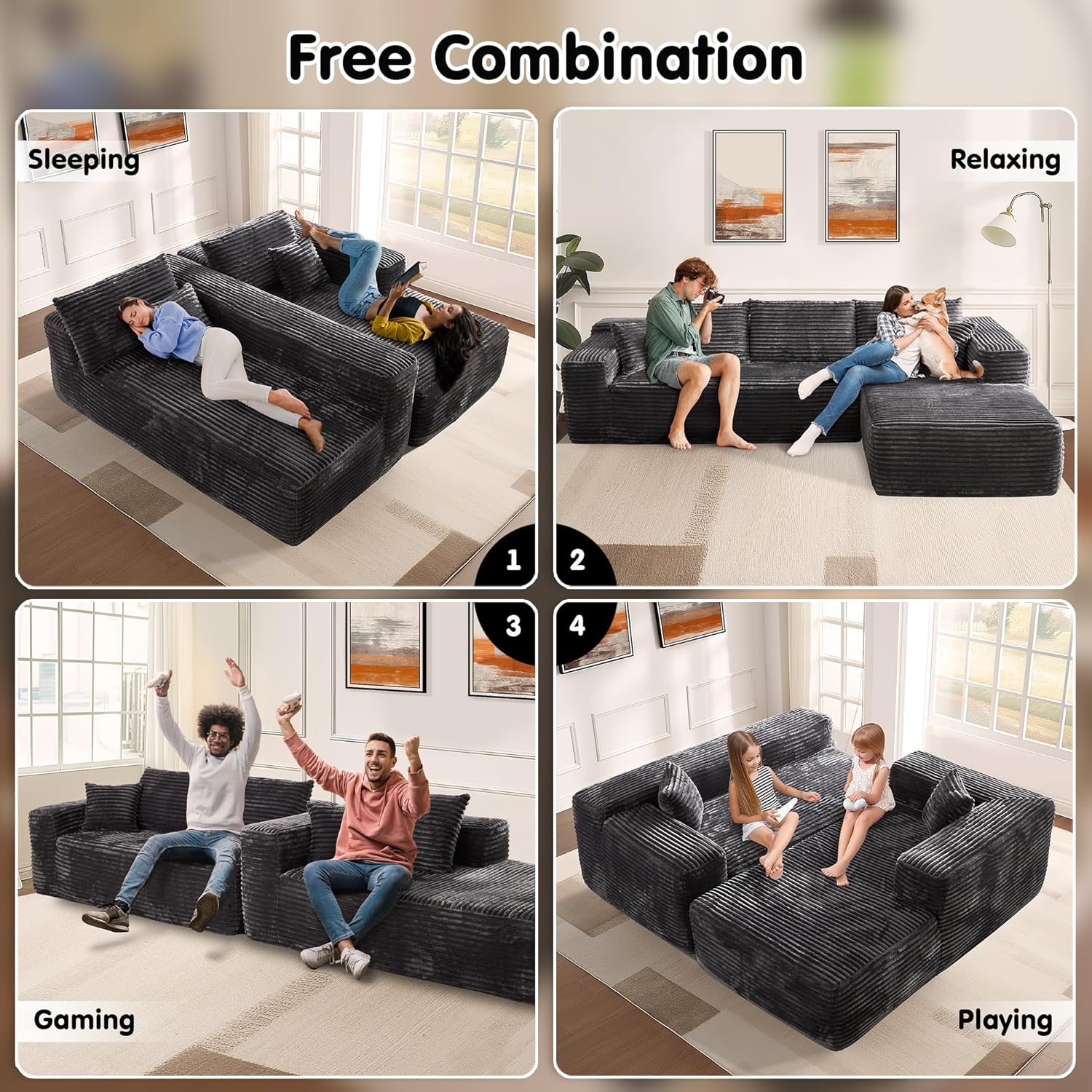 Ovios 104" Cloud Section Sofa L-shaped lounge chair, modern modular sofa