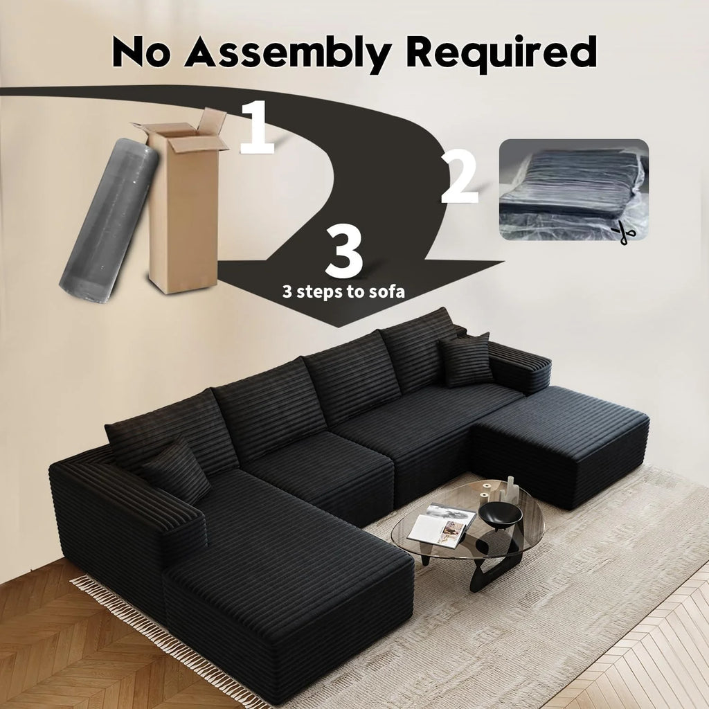 107.5" Cloud Modular Sectional Sofa Couch with L-Shape Chaise,Modern Minimalist Upholstered Couches