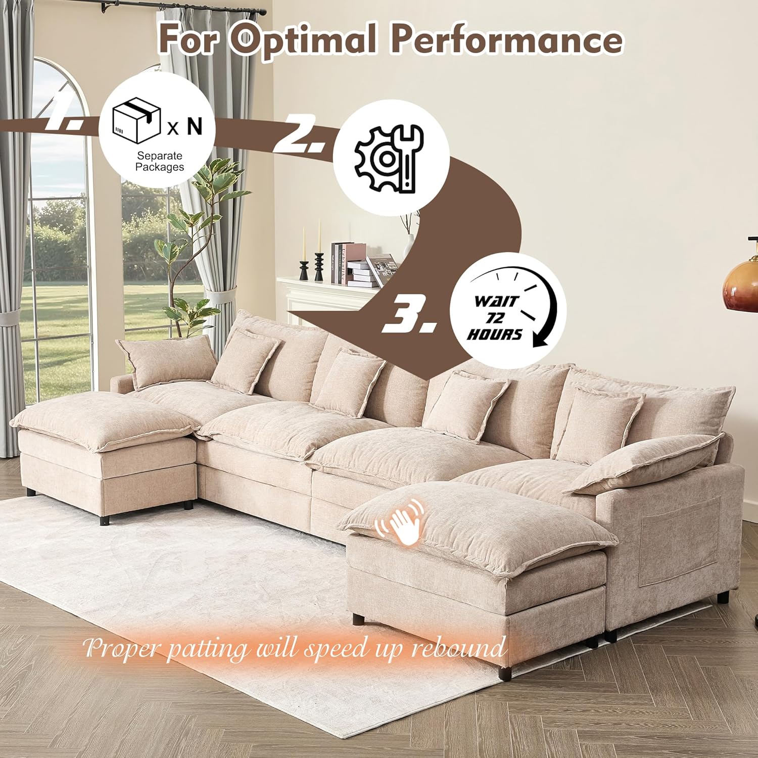 108" U-shaped sofa modular sofa three-seater comfortable cloud sofa