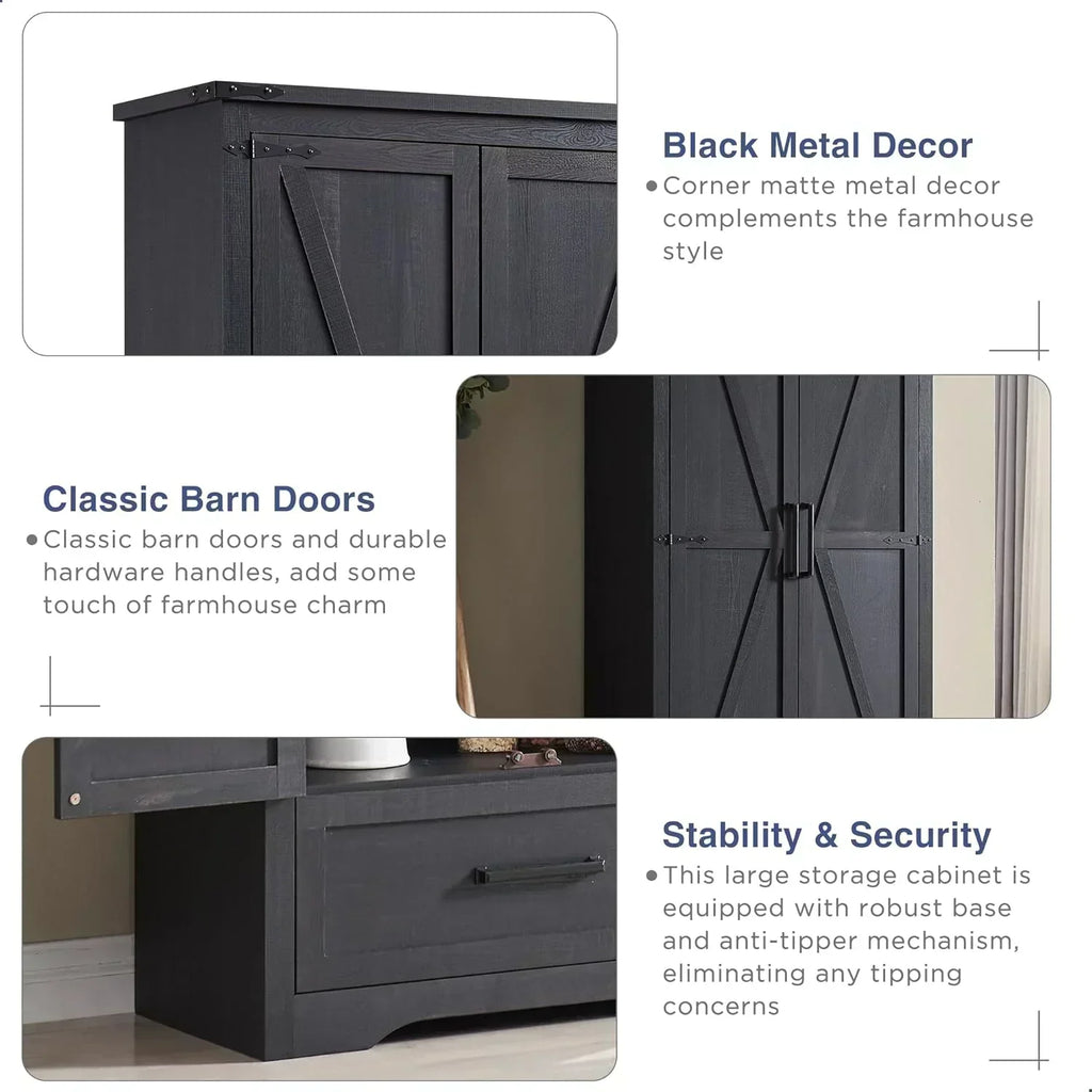 JXQTLINGMU Farmhouse Kitchen Pantry 72" Tall Wood Kitchen Storage Cabinet Adjustable Shelves