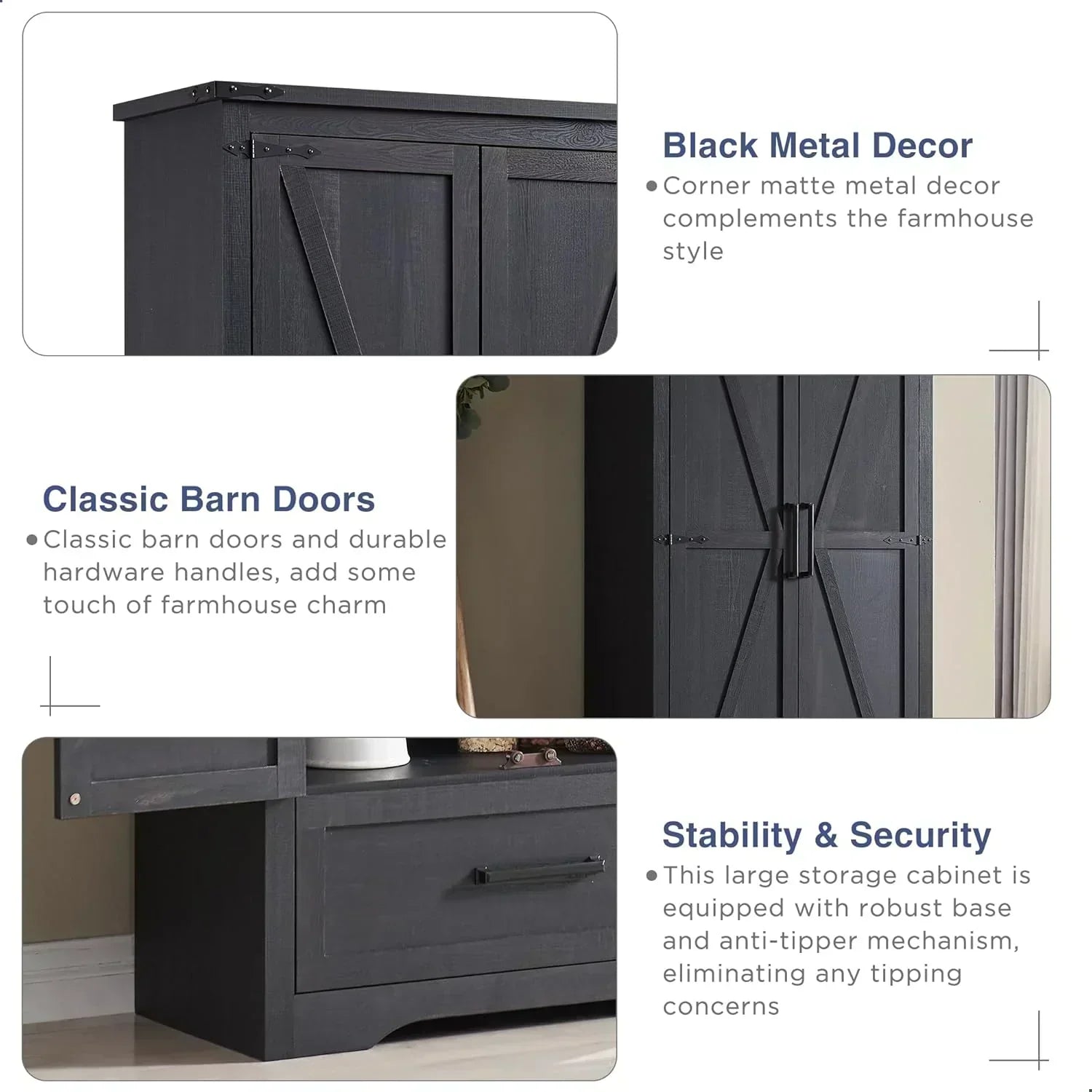 JXQTLINGMU Farmhouse Kitchen Pantry 72" Tall Wood Kitchen Storage Cabinet Adjustable Shelves