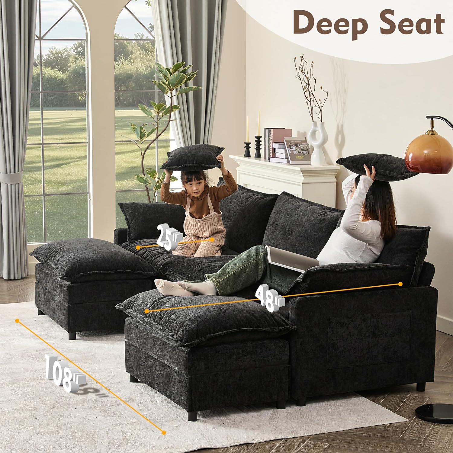 108 Inch U Shape Sofa Sectional Sofa Comfortable Cloud Sofa Living Room Deep Seat Sofa