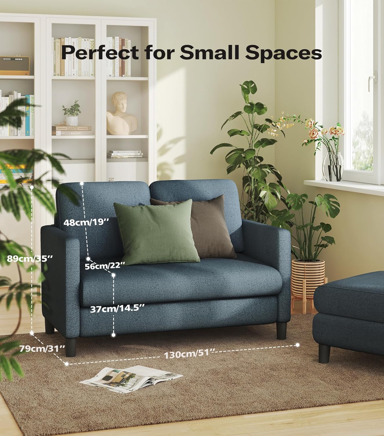 Loveseat Sofa 51" Love Seat Comfy Corduroy Small Loveseat Tool-Free Setup Couch