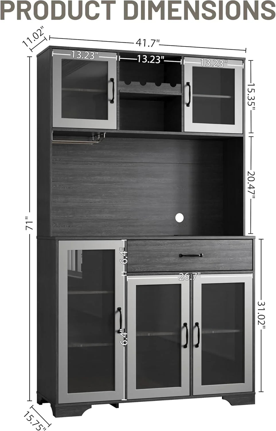 Kitchen Hutch Pantry Cabinet 71" Tall with Glass Doors