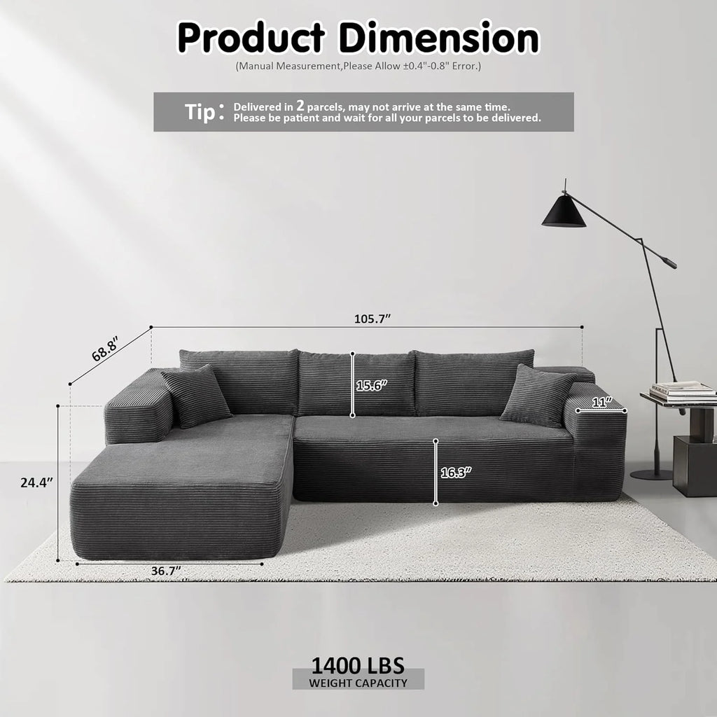 Ovios 104" Cloud Section Sofa L-shaped lounge chair, modern modular sofa