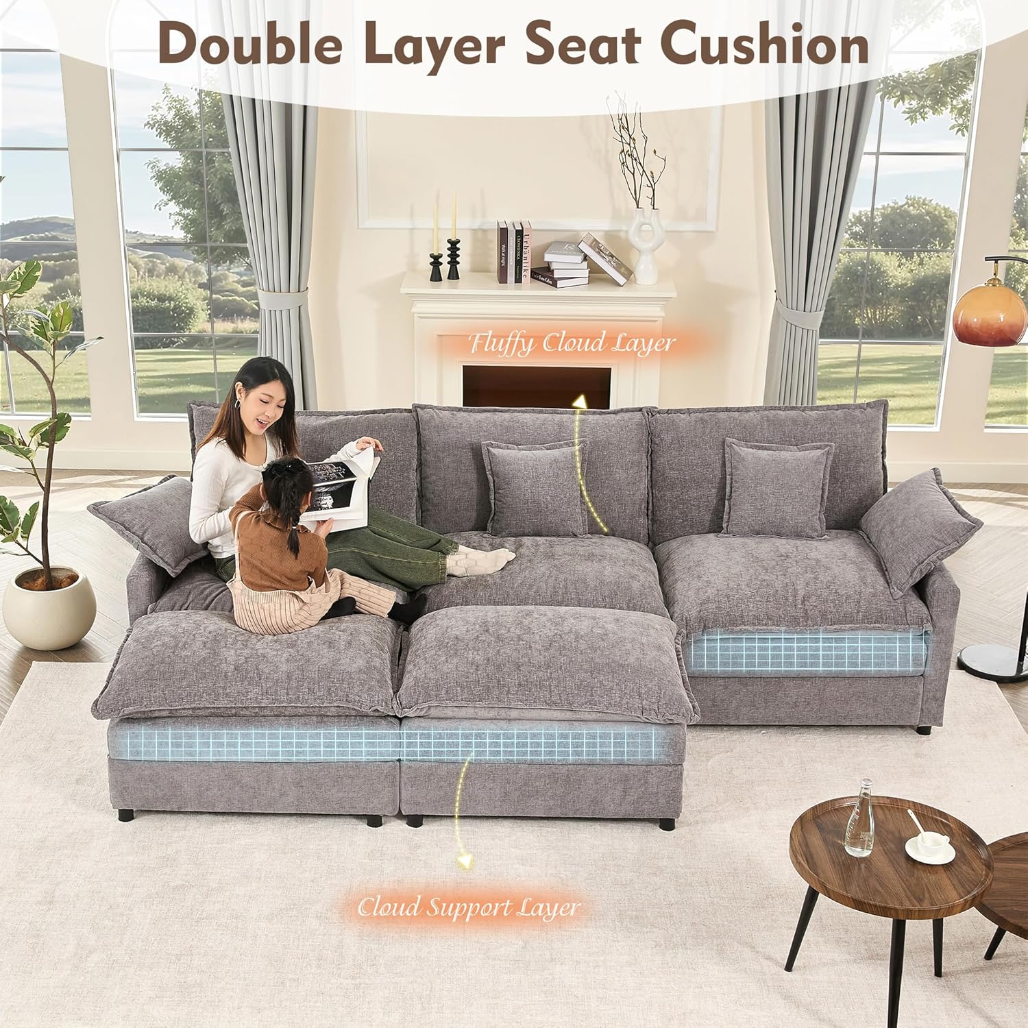108" U-shaped sofa modular sofa three-seater comfortable cloud sofa