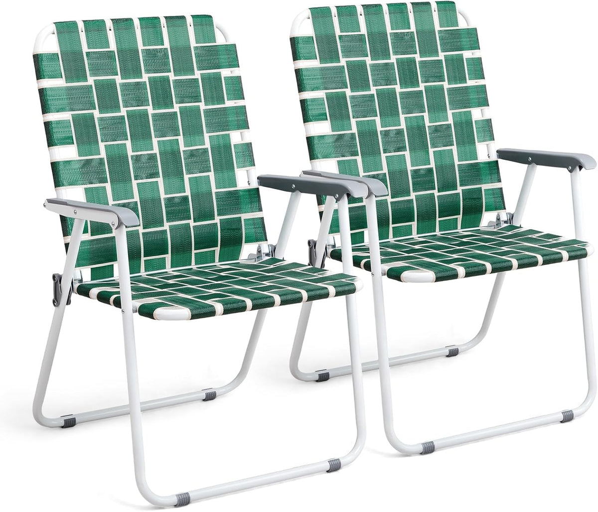 VINGLI Patio Lawn Webbed Folding Chairs Set of 2 Outdoor Beach Portable Lawn Chair